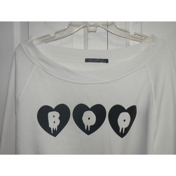 Wildfox Hearts Call Me Boo Cropped Raw Hem LS Sweatshirt in White/Black XL $130 - Picture 2 of 3